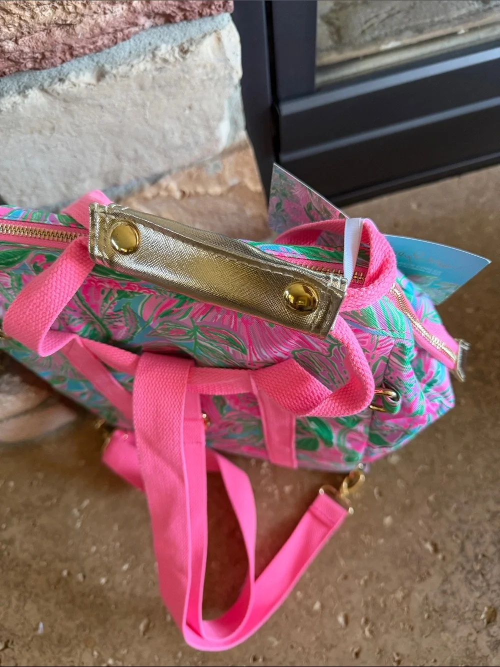 New - Lilly Pulitzer Insulated Pink & Green Floral Backpack with Gold Hardware